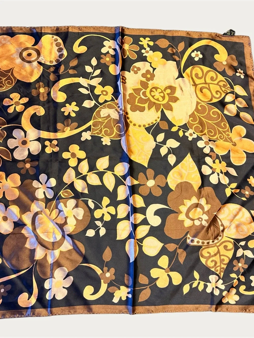 Groovy Floral Square Scarf Brown Copper Tones - OEI